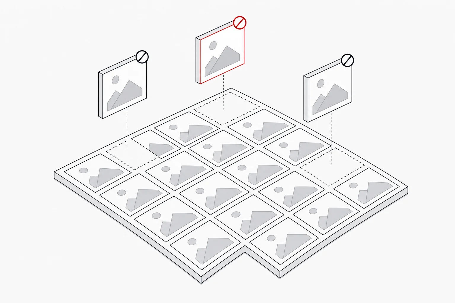 A producer reviewing a grid of cast portraits on a tablet, marking images to kill